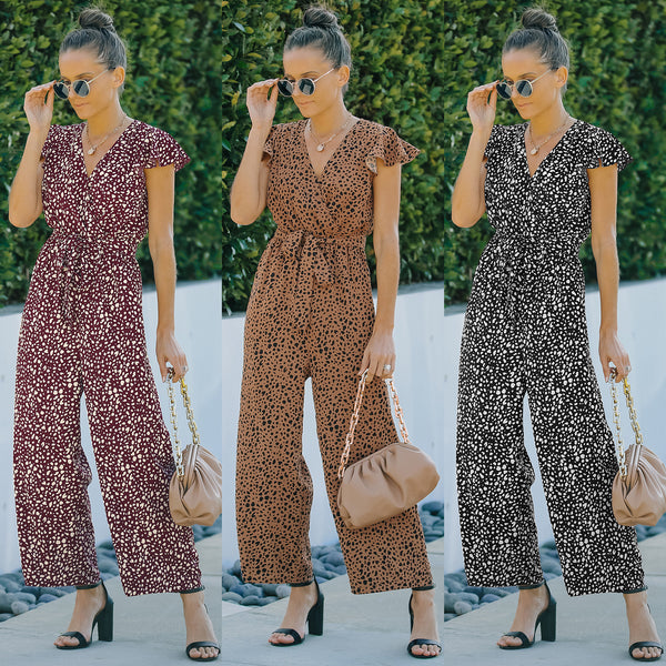 Jumpsuit Floral de Gasa para Mujer - Escote en V, Diseño Europeo