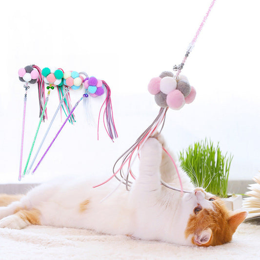Juguete Interactivo para Gatos con Pelota Tricolor y Varilla Plegable