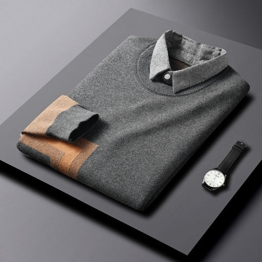 Suéter Falso Dos Piezas para Hombre con Cuello de Camisa - Image 2