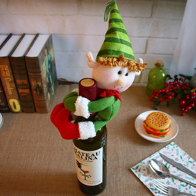 Decoración Navideña Premium: Papá Noel, Botellas de Vino y Champagne para Bar y Comedor