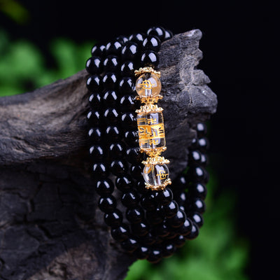 Pulsera de Cristal Obsidiana Blanca con Mantra de 6 Palabras y Los 12 Signos del Zodiaco - 4 Anillos - Image 3