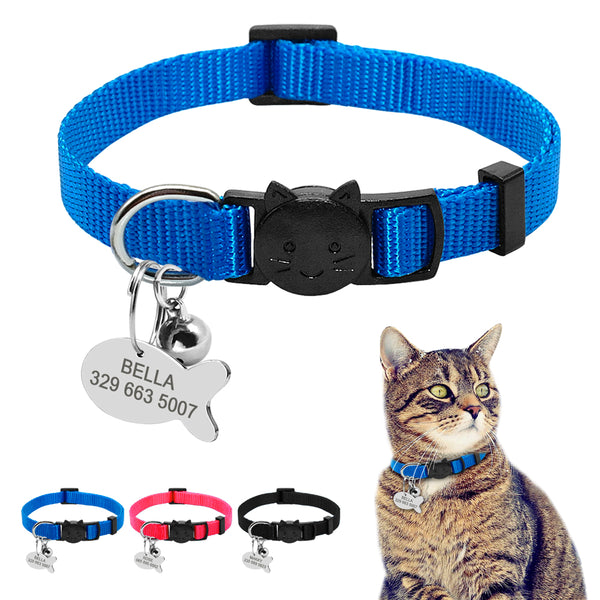 Collar de Seguridad Ajustable para Gatos con Cierre de Liberación Rápida y Placa de Identificación Personalizada