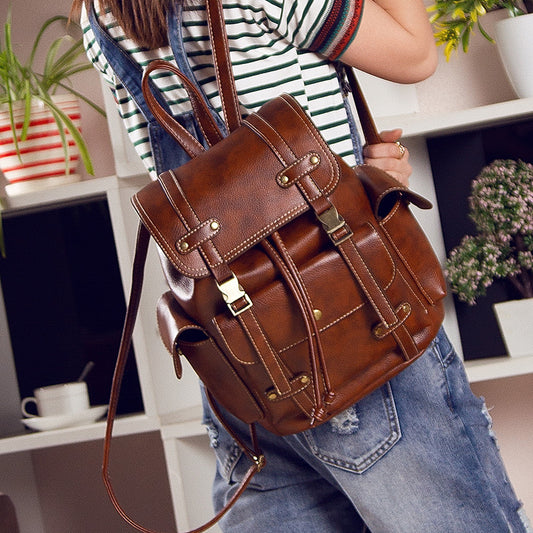 Mochila de Cuero Vintage para Mujer - Bolso de Viaje Elegante con Cordón