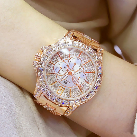 Reloj de Tres Ojos con Cristal Diamante Completo, Esfera Grande y Resistencia al Agua - Image 2