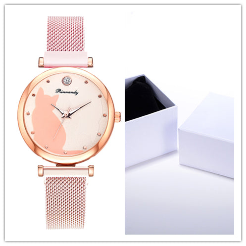 Juego de Reloj y Pulsera con Diseño de Gato para Mujer - Image 17