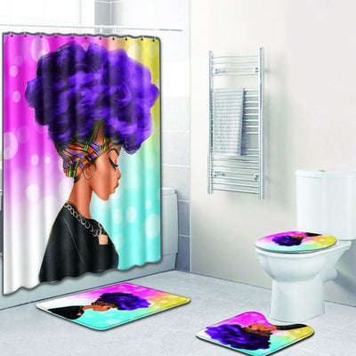 Juego de Cortina de Baño, Tapete y Funda de Inodoro Estampado Africano - 4 Piezas