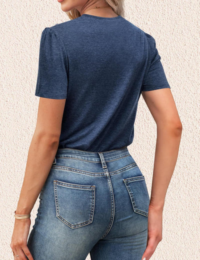 Blusa Casual de Manga Abullonada y Cuello en V para Mujer - Image 35