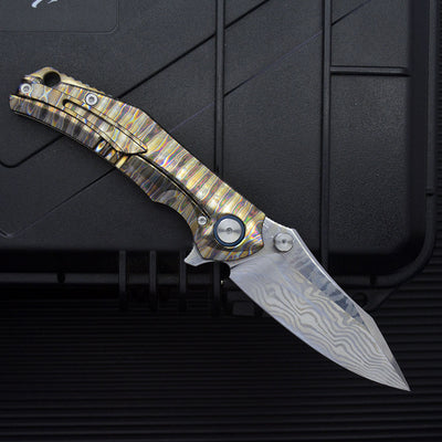 Cuchillo de Camping Plegable Acero Damasco Aleación Titanio Anker - Image 13