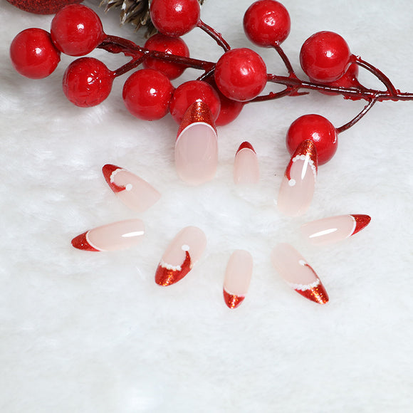 Uñas Postizas Navideñas Acabado Francés Premium