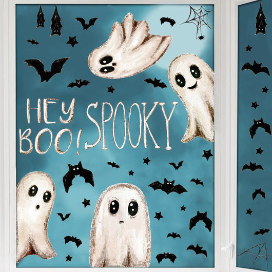 Pegatinas de Pared Halloween Fantasmas Blancos y Murciélagos Adhesivas para Decoración de Escaparate - Image 8