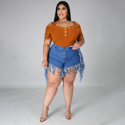Shorts Denim Rotos con Flecos Talla Grande para Mujer - Pantalones Rectos Casual - Image 14