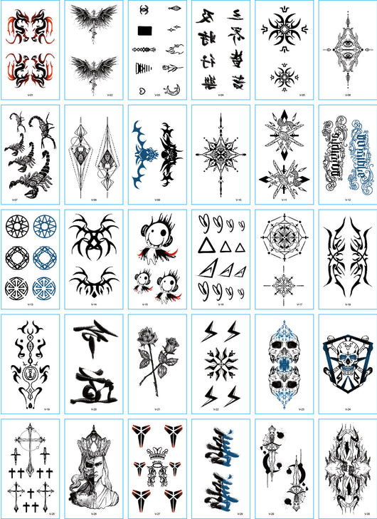 Set of 30 temporary tattoo stickers featuring pink and purple butterflies, flowers, bunnies, and moon designs. - Image 25