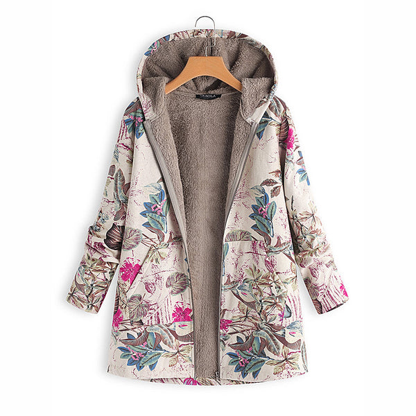 Sudadera Impresa de Algodón y Lino con Capucha - Abrigo Cálido y Suave