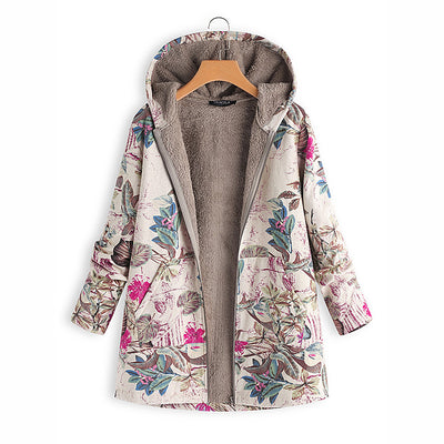 Sudadera Impresa de Algodón y Lino con Capucha - Abrigo Cálido y Suave