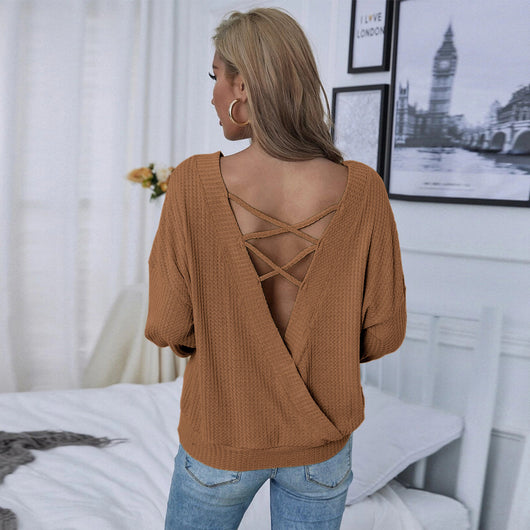 Suéter Suelto Backless de Manga Larga para Mujer - Image 5