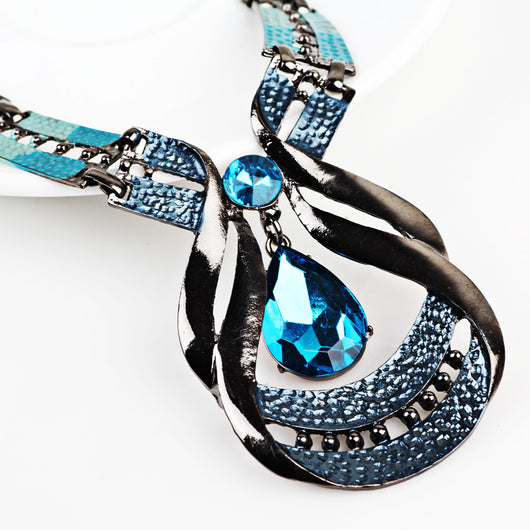 Conjunto de Joyas Vintage Azul Óleo - Collar Gota de Agua con Aretes y Cadena de Clavícula - Image 4