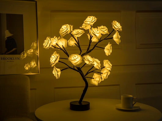 Lámpara LED Flor de Rosa con Árbol Bonsái - Luz Nocturna USB Recargable para Decoración - Image 12