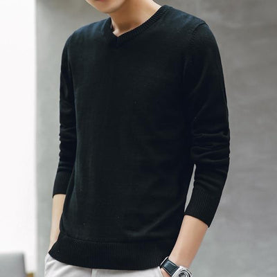 Suéter de Punto Coreano Slim Fit Cuello V Color Sólido Algodón Premium - Image 11