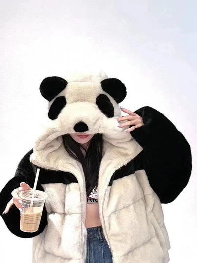 Chaqueta Acolchada Vintage Panda Suelta con Capucha para Mujer - Image 10