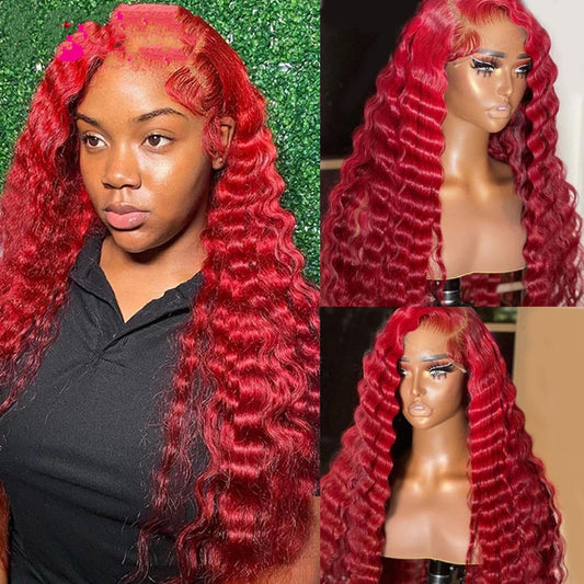 Peluca de Cabello Humano Ondas Profundas Rojo Intenso