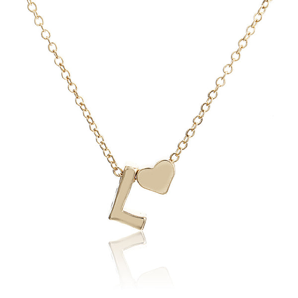 Collar de Corazón Melocotón con Letra del Alfabeto - Joyería Elegante para Mujer