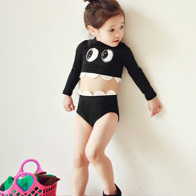 Traje de Baño Infantil Coreano Estampado con Ojos de Dibujos - Bikini Dividido Niñas - Image 3