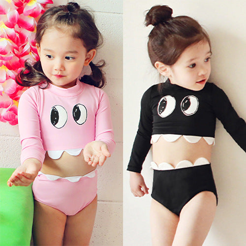 Traje de Baño Infantil Coreano Estampado con Ojos de Dibujos - Bikini Dividido Niñas