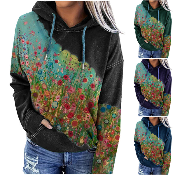Sudadera con capucha estampado floral de manga larga