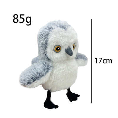 Interactive plush bird cat toy with brown and white fur, flapping wings, and a small tabby kitten observing. - Image 6