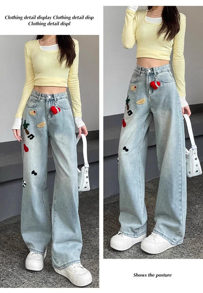 Pantalones Jeans Rectos Cintura Alta con Bordados para Mujer - Image 14