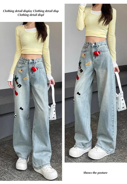 Pantalones Jeans Rectos Cintura Alta con Bordados para Mujer - Image 14