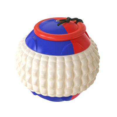 Orange pumpkin-shaped dog toy with a green top, yellow ring, and black rope, for teeth training. - Image 6