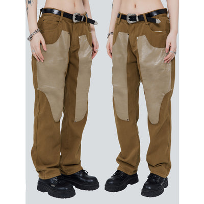 Pantalones de Hombre Patchwork Cuero Lavado Diseño Moderno - Image 7