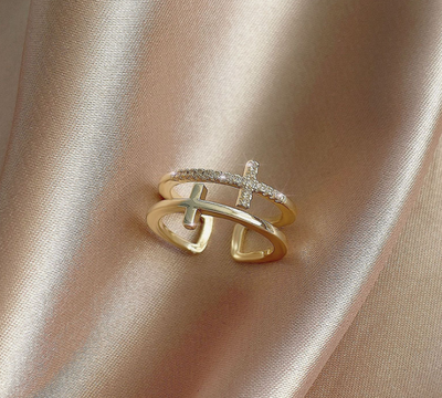 Anillo de Cobre con Incrustaciones de Circón Doble Cruz - Image 6