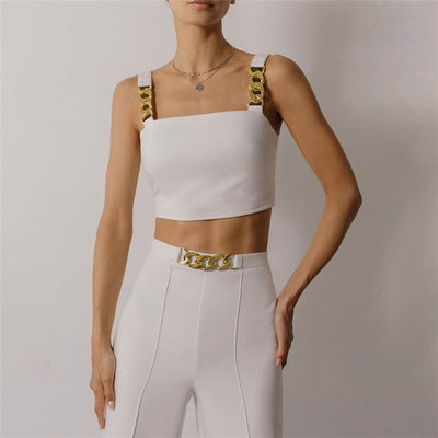 Conjunto de Pantalón Casual Cintura Alta con Top Tubo Encadenado - Image 5