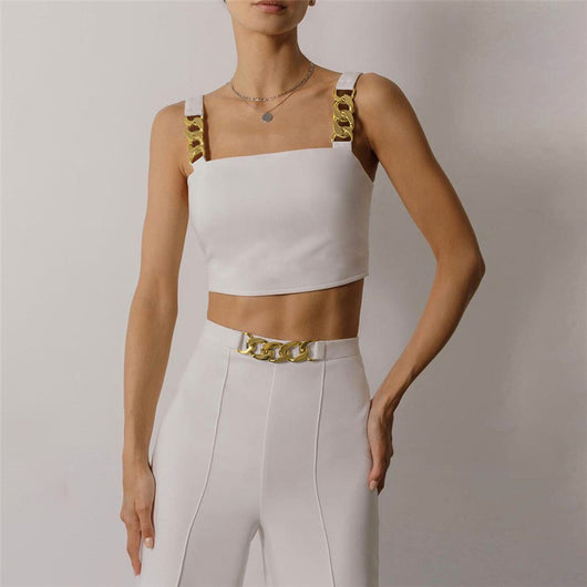Conjunto de Pantalón Casual Cintura Alta con Top Tubo Encadenado - Image 5