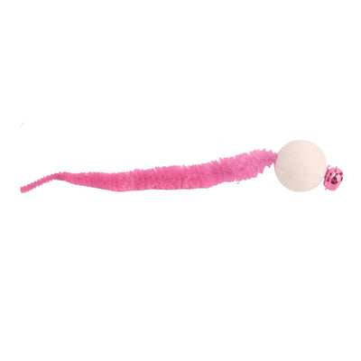 Orange plush cat toy with a wooden ball and a small golden bell, designed for cats to play and nibble. - Image 18