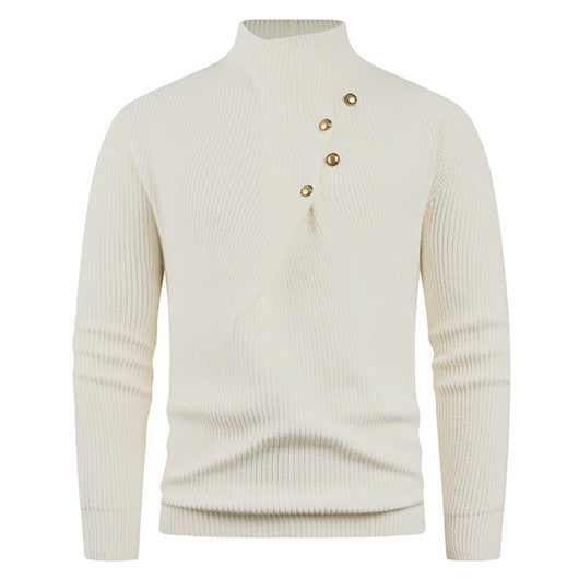 Suéter Casual para Hombre con Cuello Mao y Botones Sesgados - Image 6