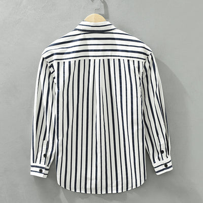 Camisa Suelta a Rayas Remodelada para Hombre Joven - Image 5