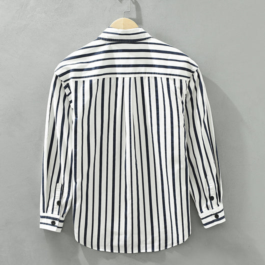 Camisa Suelta a Rayas Remodelada para Hombre Joven - Image 5