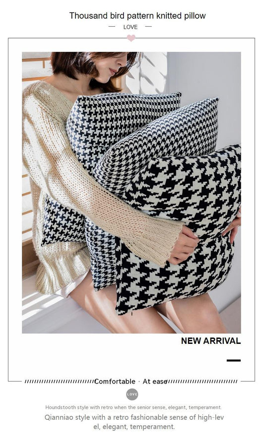 Funda de Cojín Houndstooth Nórdico Blanco y Negro Angsge - Image 8