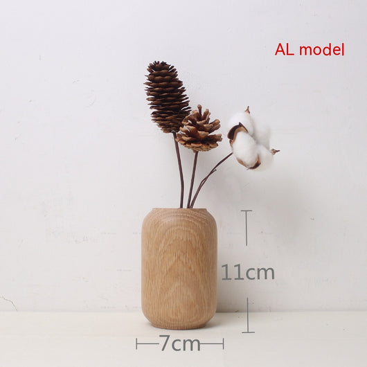 Jarrón de Madera Maciza Estilo Japonés con Flores Secas Decorativas - Image 10