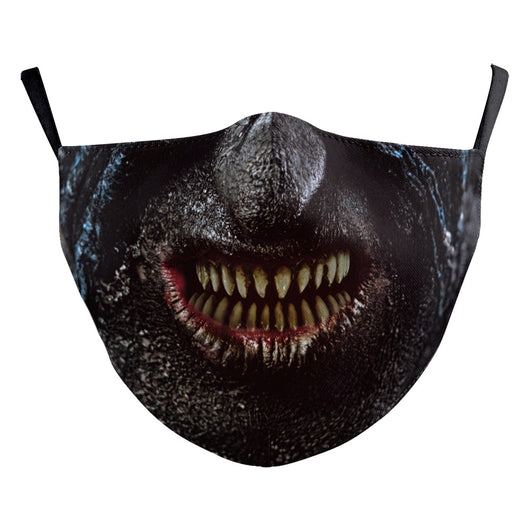 Halloween dust mask with a split design, featuring half a human face with pink lips and half a dark robotic face. - Image 33