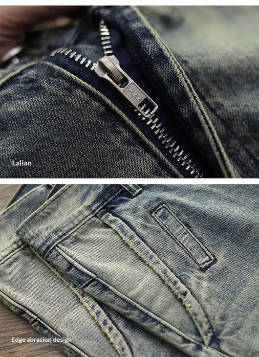 Pantalones Casuales Desgastados Estilo Americano en Tono Arena - Image 10