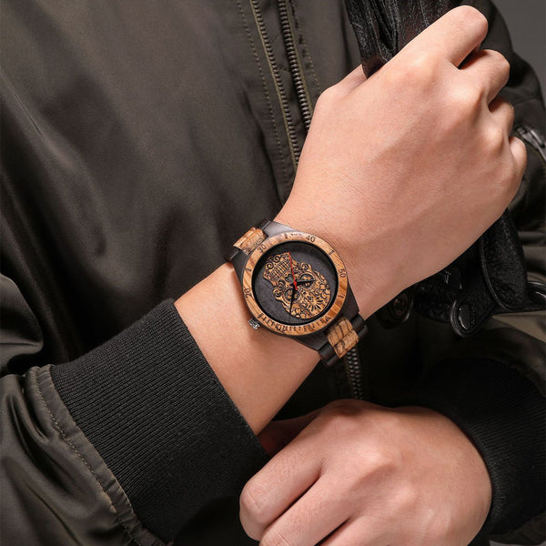 Reloj de Madera Calavera con Movimiento de Cuarzo y Doble Color