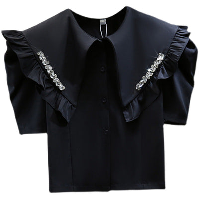 Blusa Corta Cuello Muñeca con Mangas Abullonadas Diamante y Cintura Alta - Image 8