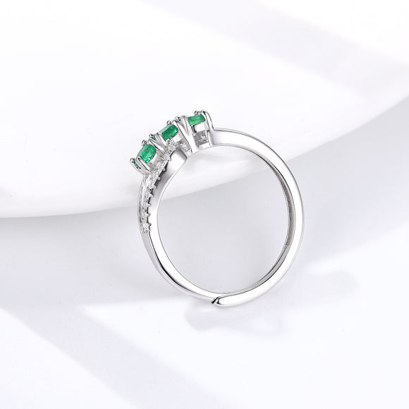 Anillo de Esmeralda Natural Lujo Plata S925 Ajustable