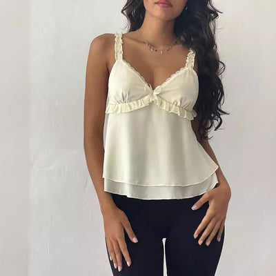 Blusa Tirante Fina con Encaje y Pliegues - Image 3