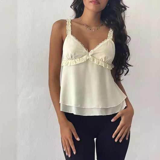 Blusa Tirante Fina con Encaje y Pliegues - Image 3
