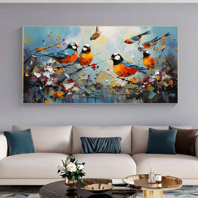 Cuadro Abstracto Moderno Pájaro Urraca Pintado a Mano - Arte Kawaii para Sala de Estar - Image 3
